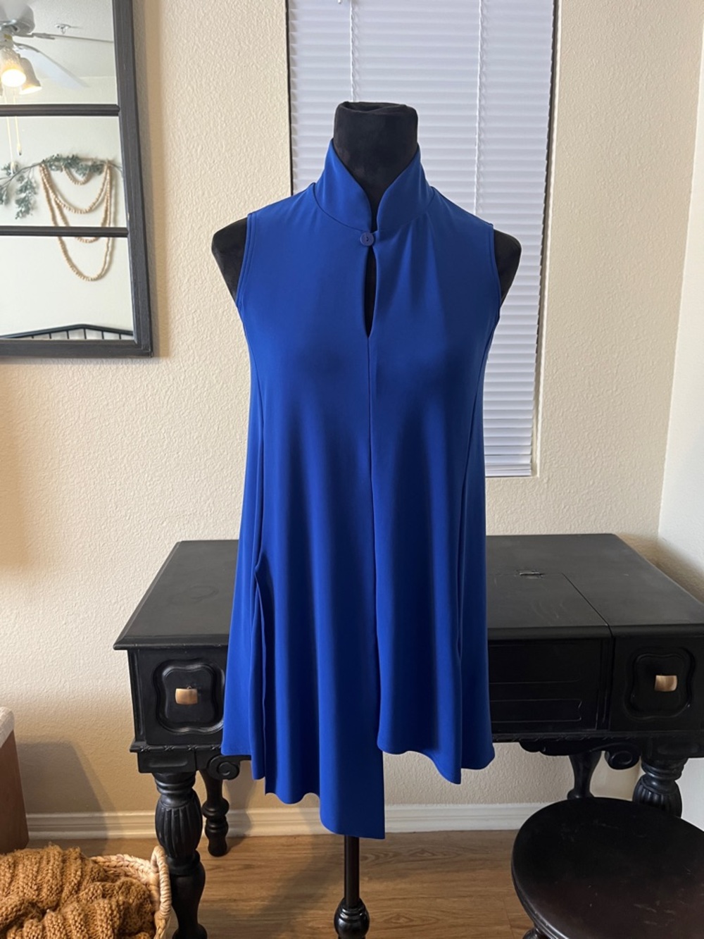 Sympli Sleeveless Mock-Neck Tunic in Royal Blue